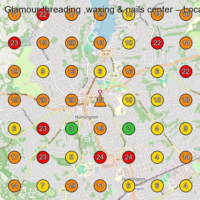 Glamour threading ,waxing & nails center Beauty Salon GeoGrid ranking map for Huntington NY